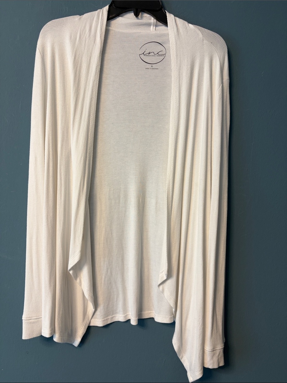 INC International Concepts Off-White Open-Front Draped Cardigan